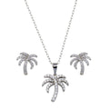 Rhodium Plated 925 Sterling Silver Palm Tree CZ Earring and Pendant Set - BGS00615