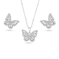 925 Sterling Silver Rhodium Butterfly Clear Baguette CZ Earring and Pendant Set - BGS00616