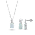 Rhodium Plated 925 Sterling Silver Teardrop Opal and Clear CZ Earring and Pendant Set - BGS00621