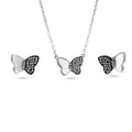 925 Sterling Silver Rhodium Butterfly Clear CZ and Mother of Pearl Earring and Pendant Set - BGS00623