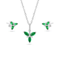 925 Sterling Silver Rhodium Flower Green and Clear CZ Earring and Pendant Set - BGS00624