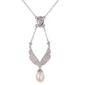 Rhodium Plated 925 Sterling Silver Wings Necklace with CZ and Synthetic Pearl - BGP01275