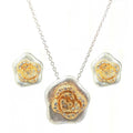 Silver 925 Rhodium and Gold Plated Flower Clear CZ Stud Earring and Necklace Set - BGS00114