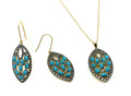 Silver 925 Black Rhodium and Gold Plated Turquoise Marquise Shaped Set - BGS00438