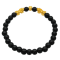 24K Yellow Gold Double Pi Xiu Black Obsidian Bracelet