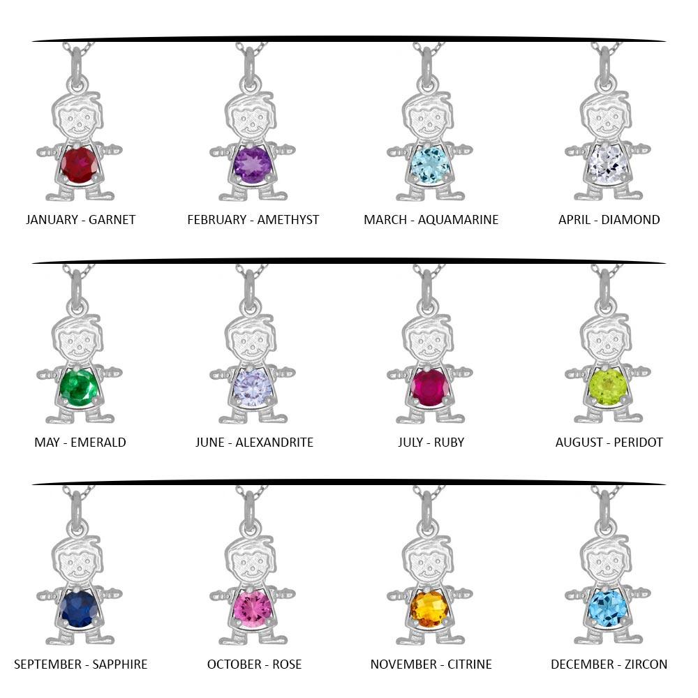 High Polished 925 Sterling Silver Round CZ Birthstone Boy Flat Charm - CHARM002