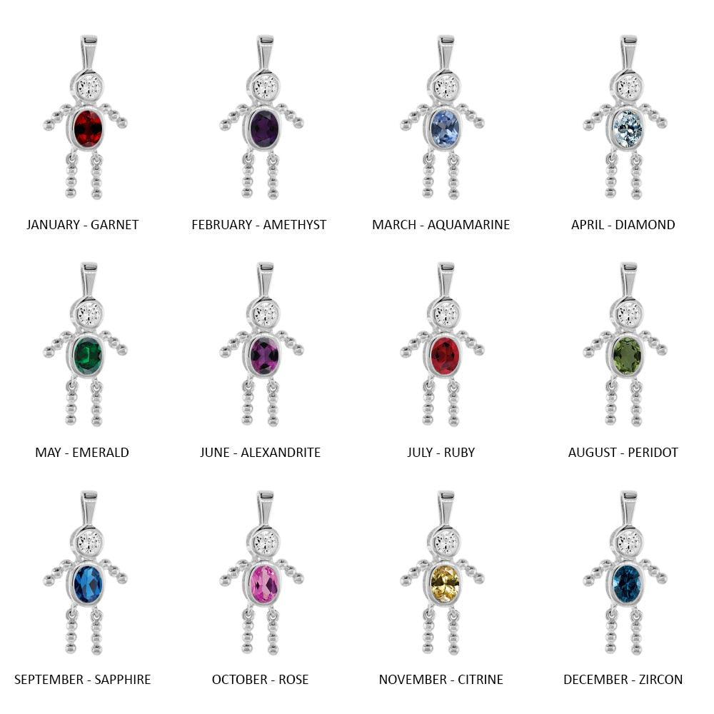 High Polished 925 Sterling Silver Round Oval Birthstone Boy Charm - CHARM003