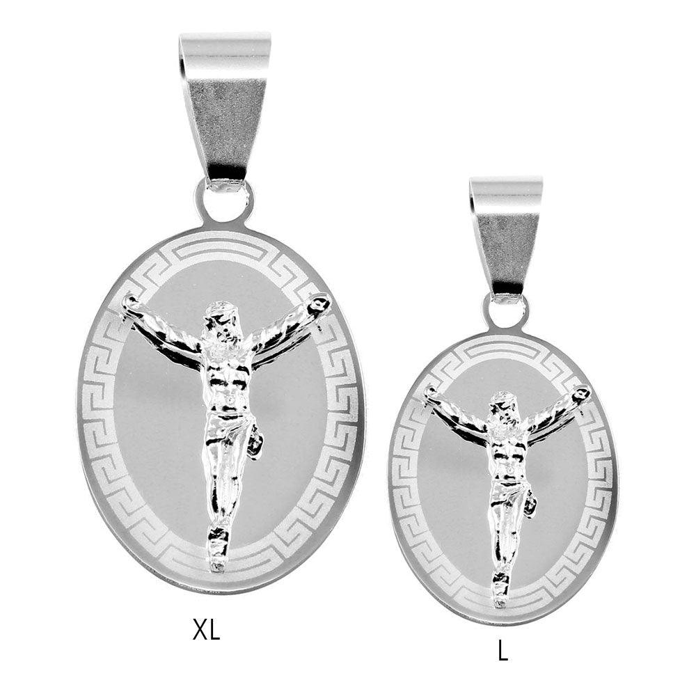 High Polished 925 Sterling Silver Celtic Border Oval Crucifix Medallion Pendant - BSP00039