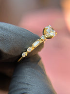 Alternating Baguette and Round Accent Milgrain Engagement Ring