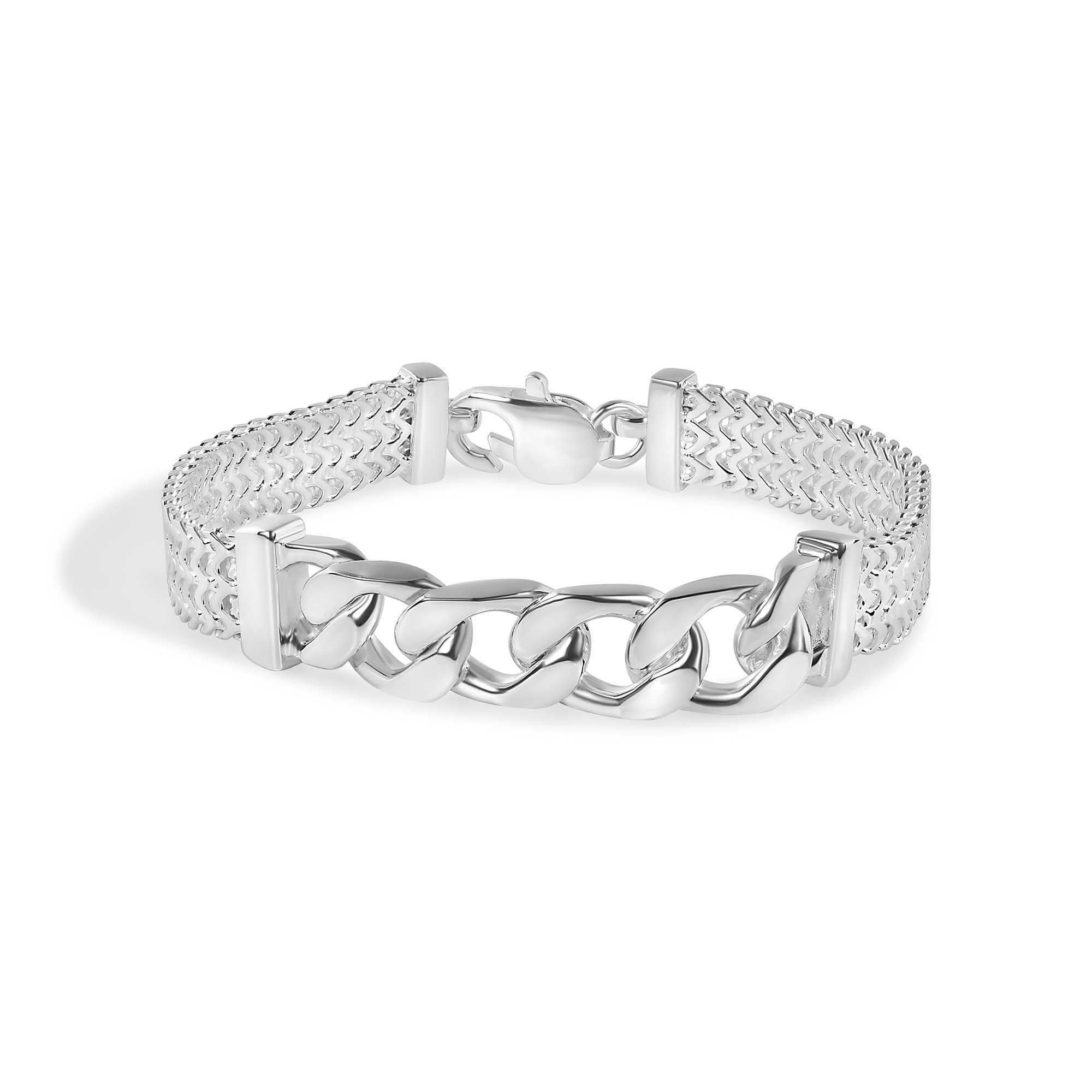925 Sterling Silver Zig Zag Curb Center 9.1mm Bracelet - CDIB00002