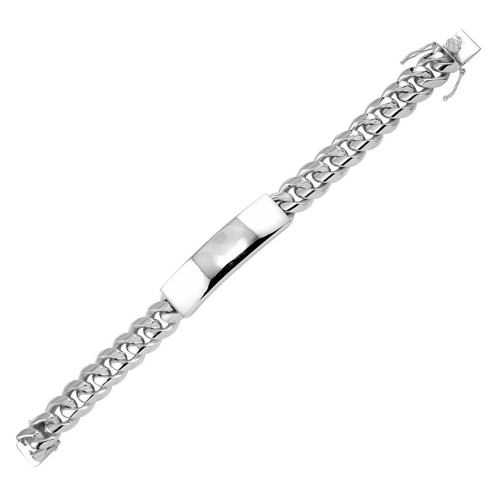Rhodium Plated 925 Sterling Silver Miami Cuban ID Link 14.5mm Bracelet - CDIB00046