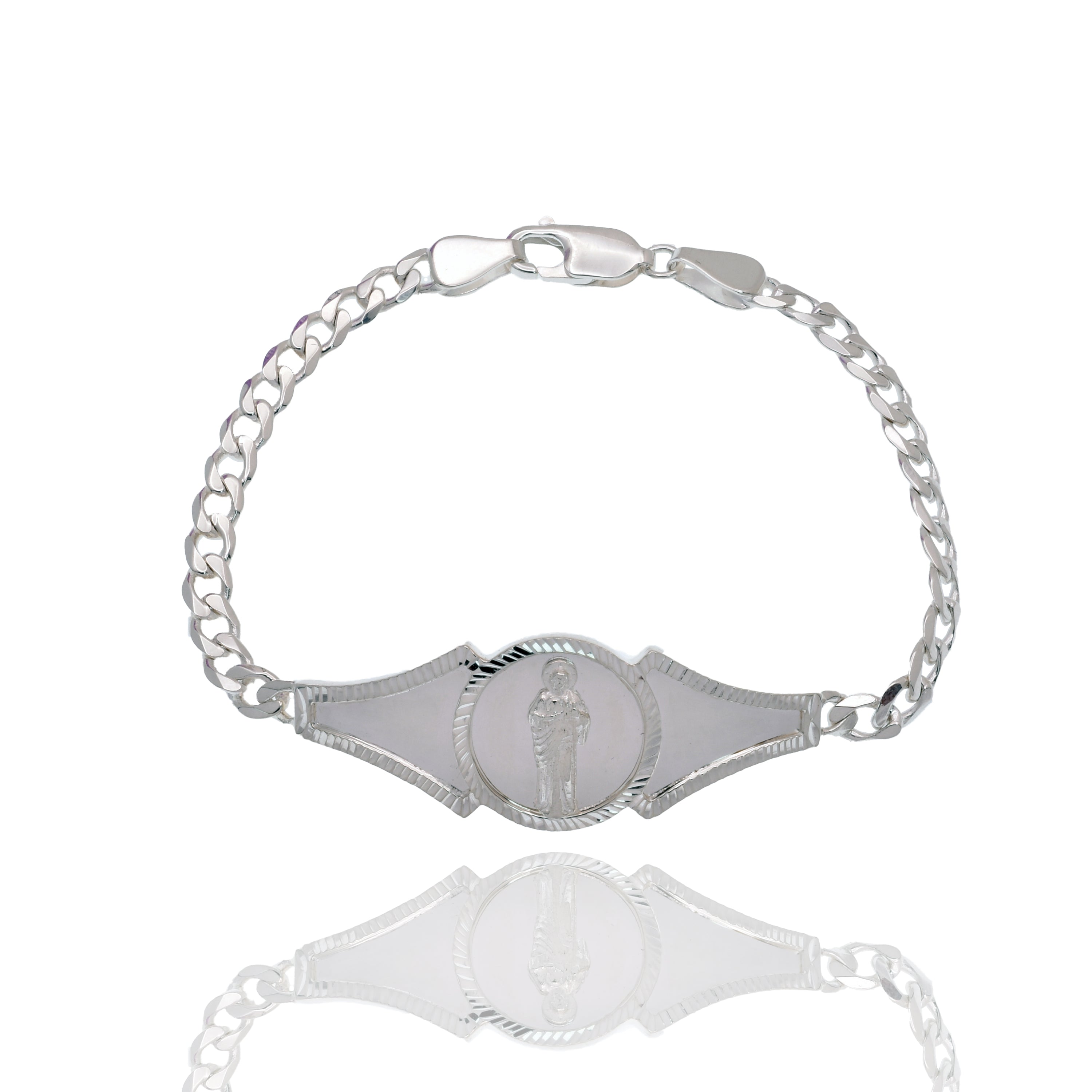 925 Sterling Silver Saint Jude Diamond Cut Curb Bracelet - CDIB00050