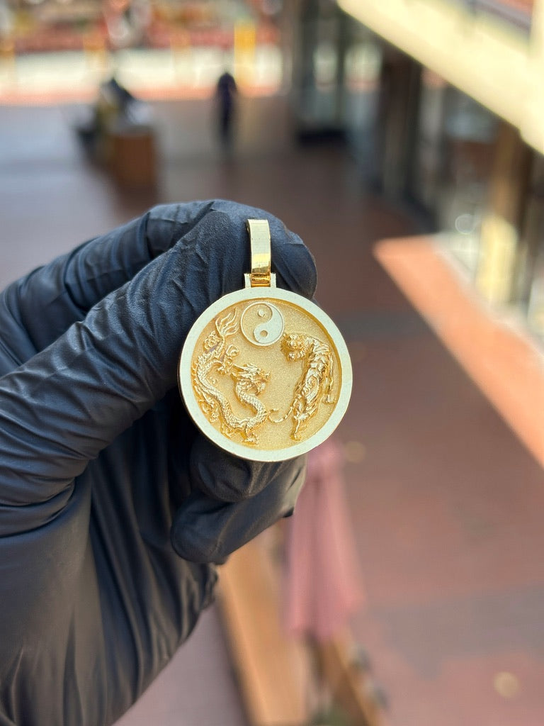 Yin-Yang Dragon and Tiger Circular Pendant