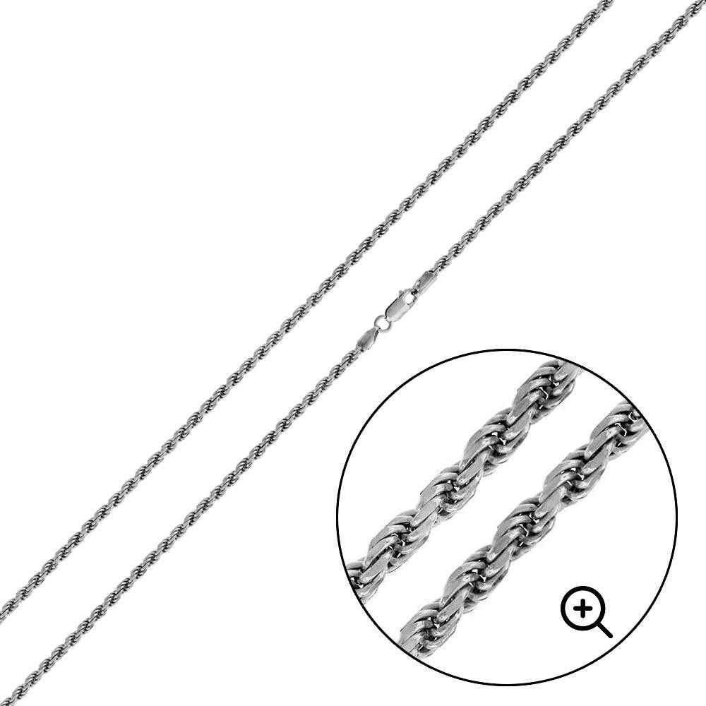 Rhodium Plated 925 Sterling Silver Rope 030 Chain 1.4mm - CH185 RH