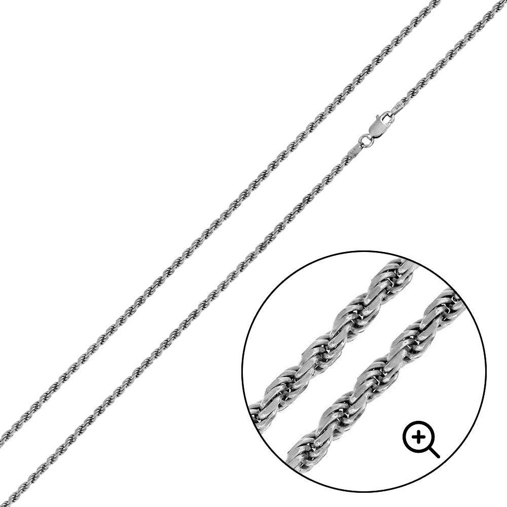 Rhodium Plated 925 Sterling Silver Rope 050 Chain or Bracelet 2.5mm - CH188 RH