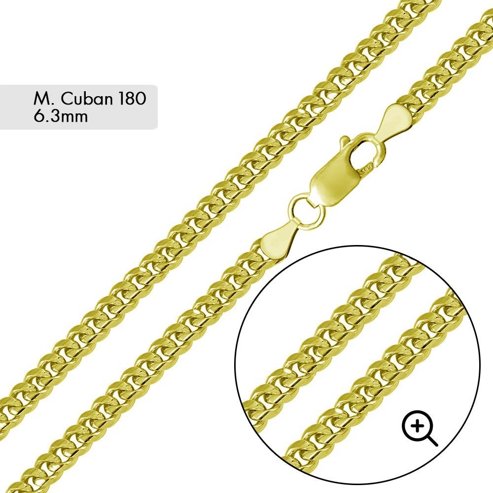Gold Plated 925 Sterling Silver Miami Cuban 180 Chain Link 6.3mm - CH375 GP