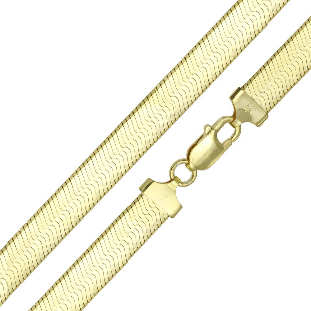 Gold Plated 925 Sterling Silver Herring Bone Chain 11mm - CH387 GP