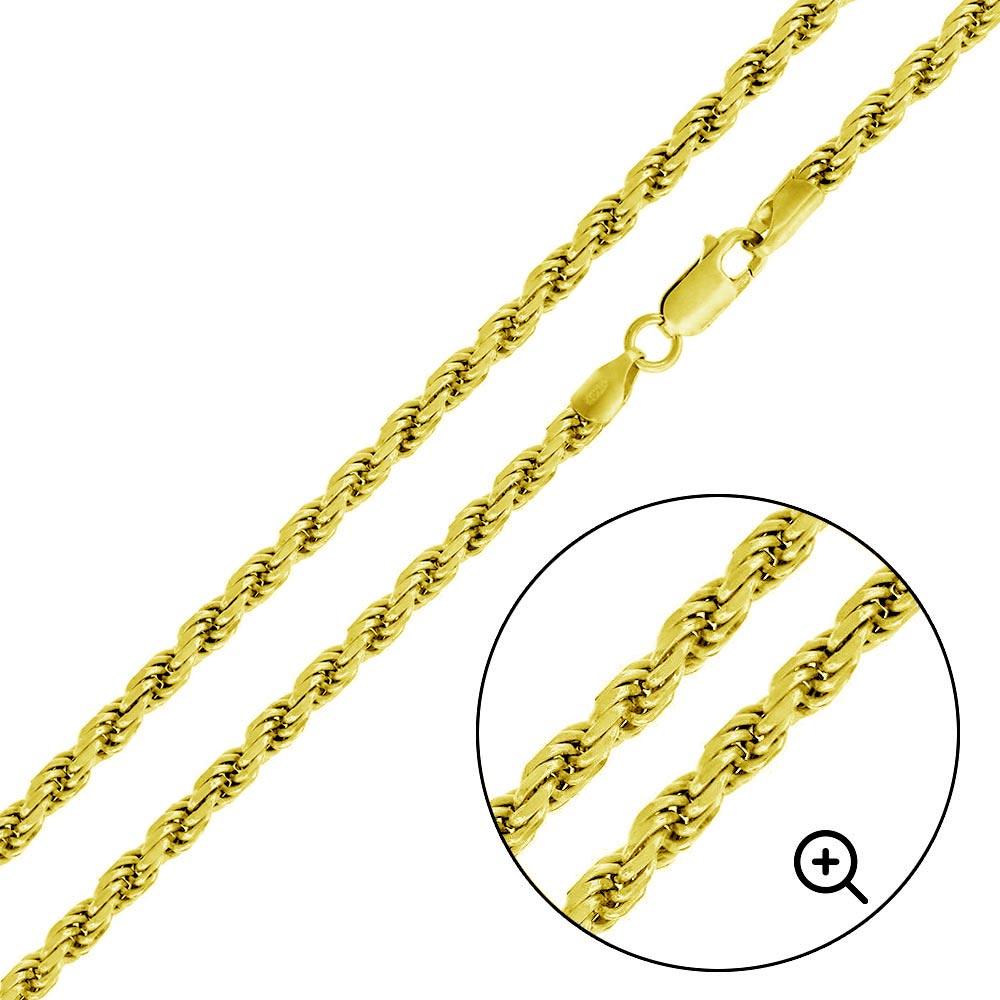 Gold Plated 925 Sterling Silver Rope 100 Chain or Bracelet 4.4mm - CH395 GP