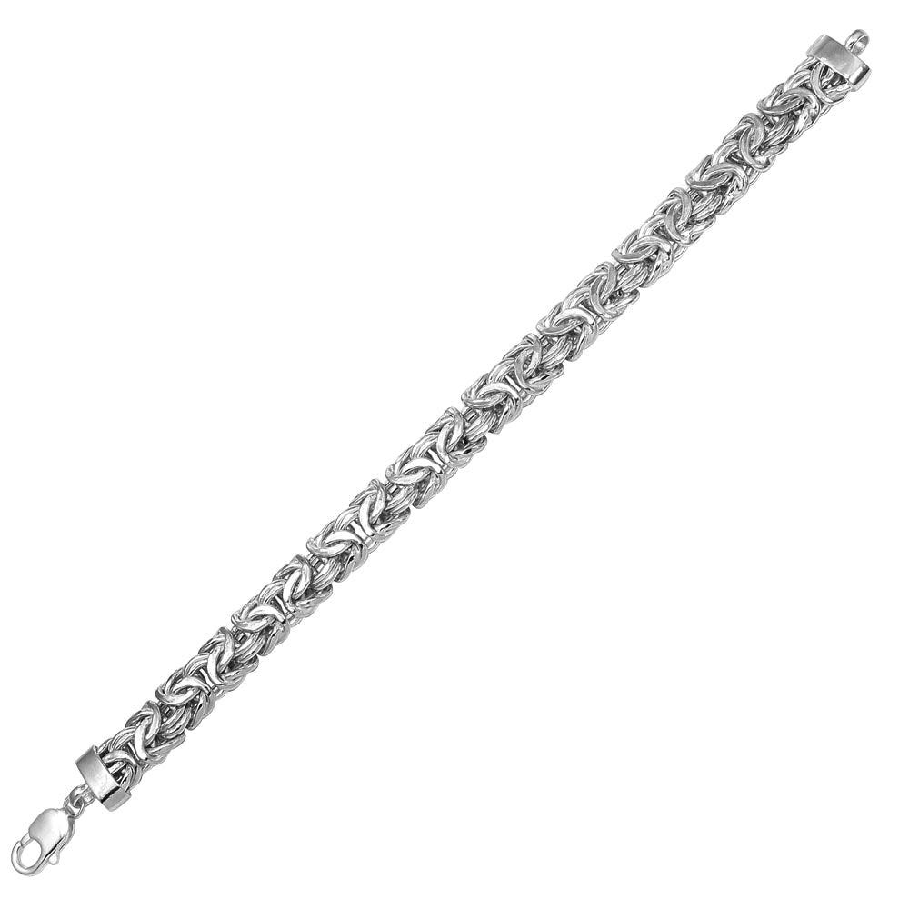 Rhodium Plated 925 Sterling Silver Flat Byzantine Bracelet 11mm - CH431B RH