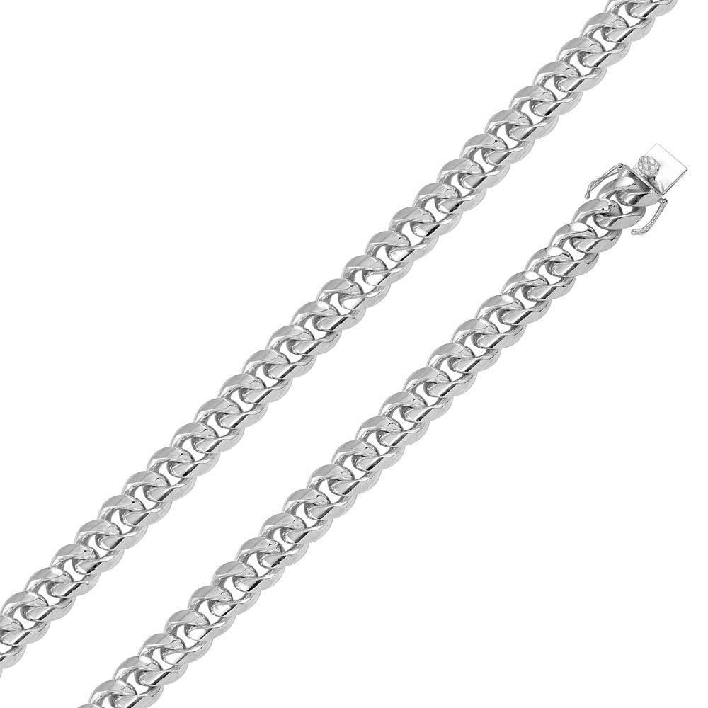Rhodium Plated 925 Sterling Silver Miami Cuban Chain or Bracelet 14.5mm Box Lock - CH433 RH