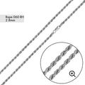Rhodium Plated 925 Sterling Silver Rope 060 2.8mm Chain or Bracelet - CH189 RH