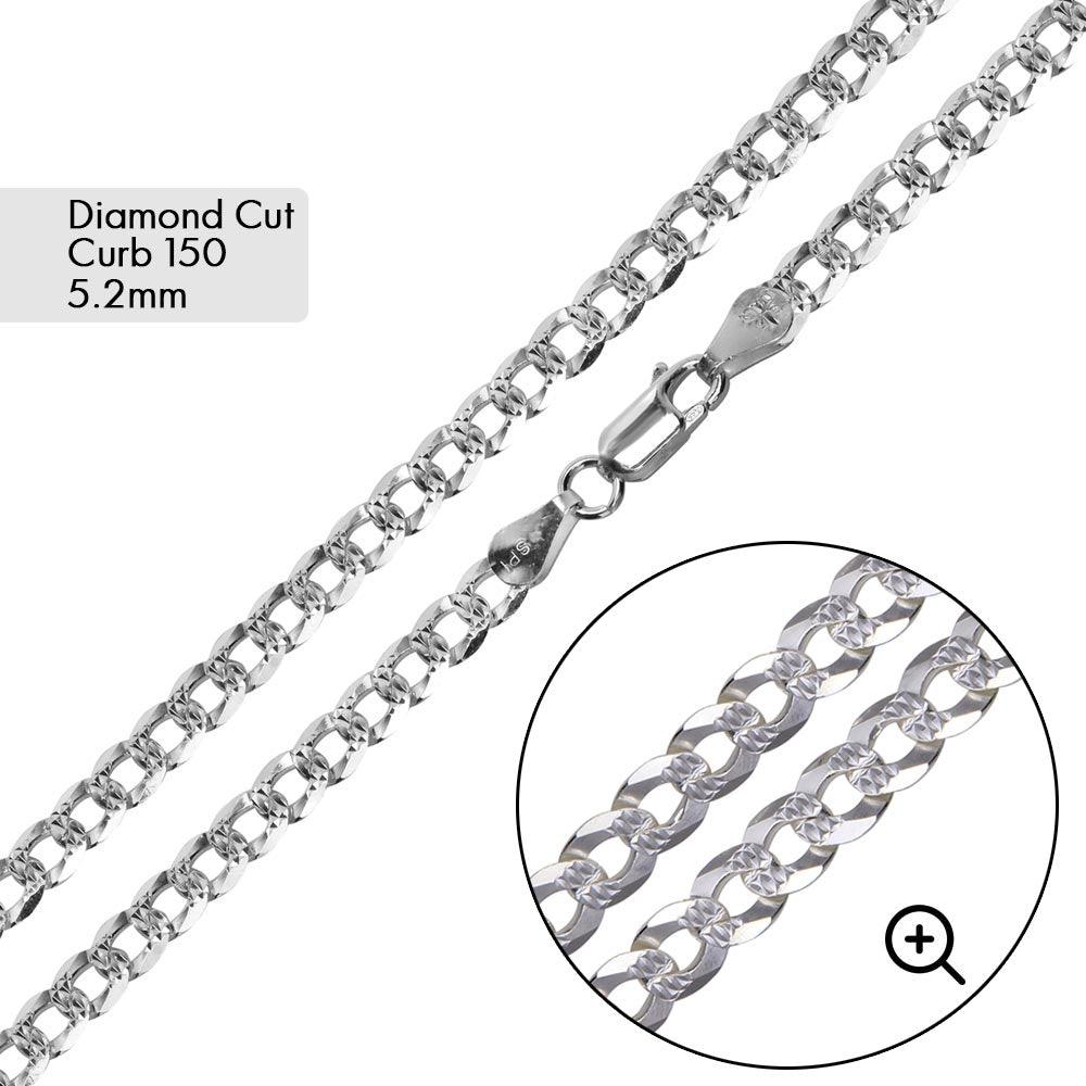 Curb 150 1 Side Diamond Cut 1 Side Plain Chain or Bracelet 5.2mm - CH629