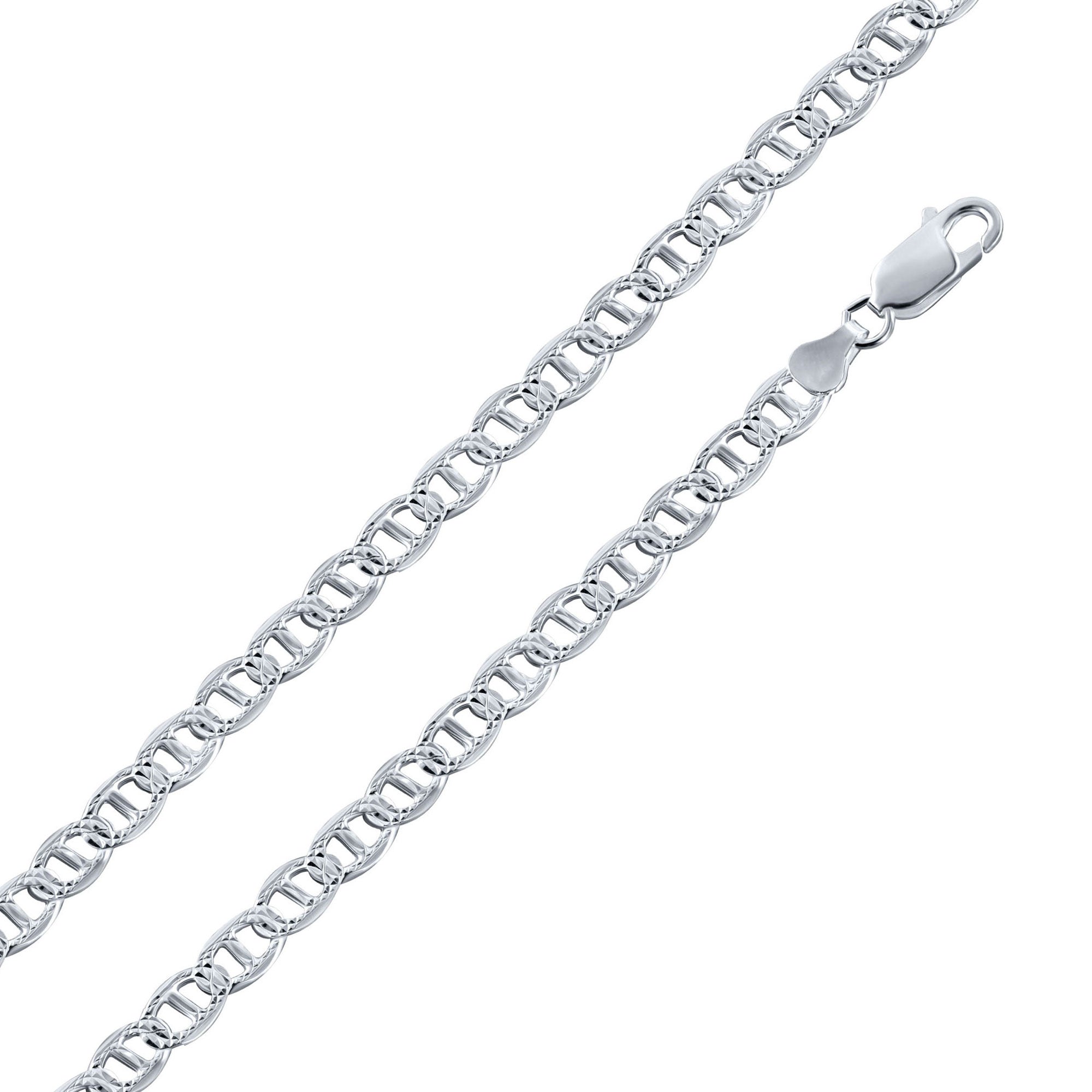 925 Sterling Silver Flat Marina 1 Sided 180 Diamond Cut 7.5mm Chain or Bracelet - CH673