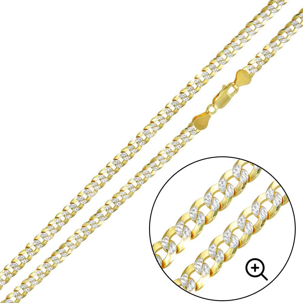 Gold Plated 925 Sterling Silver Two-Tone DC Curb Chain or Bracelet 4.3mm - CH932 GP