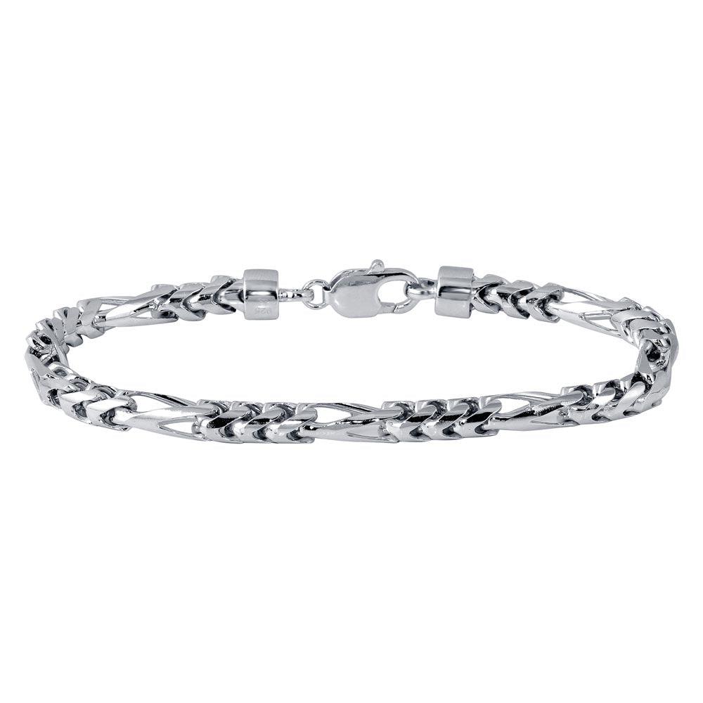 Rhodium Plated 925 Sterling Silver Figaro Franco Bracelet 6mm - CH946 RH