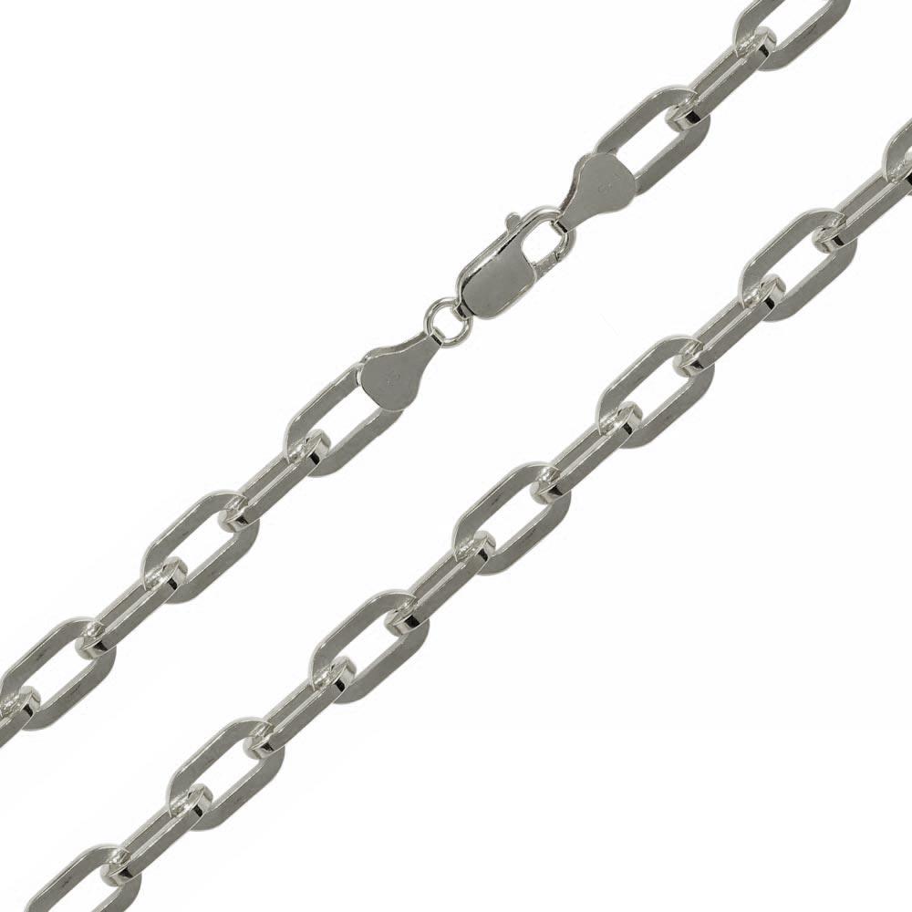 Rhodium Plated 925 Sterling Silver Wide Oval D Cut Paperclip Link Chain or Bracelet 6mm - CH950 RH