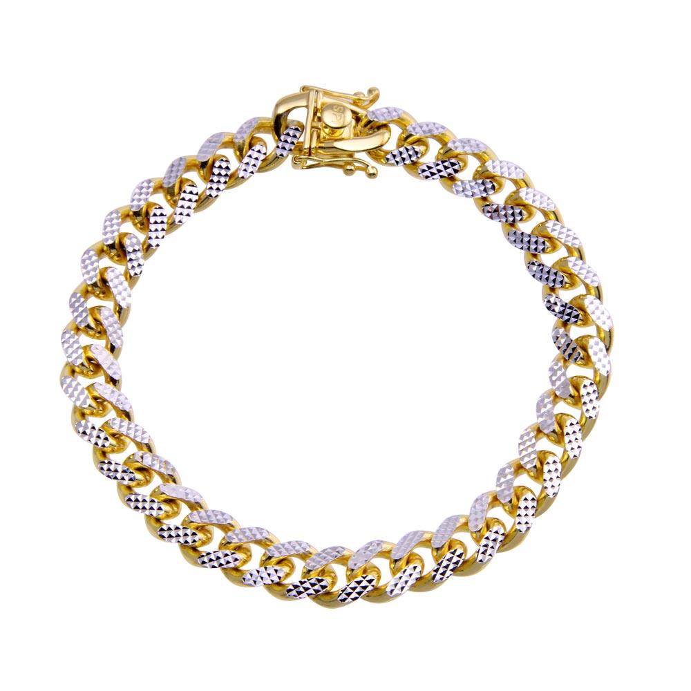 Gold Plated 925 Sterling Silver Diamond Cut Miami Curb Bracelet 8.3mm - CH953B GP