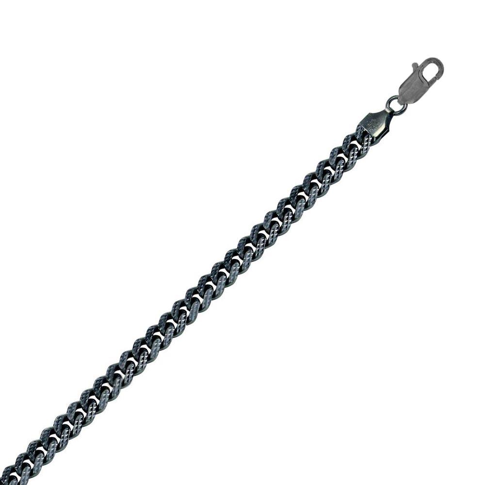 925 Sterling Silver Miami Curb Platinlux Plated One Sided Pyramid Pave 200 7mm Bracelet - CH956 BLK