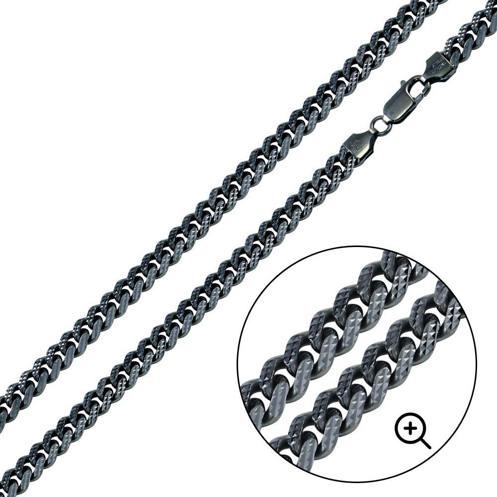 925 Sterling Silver Miami Curb Platinlux Plated One Sided Pyramid Pave 200 7mm Chain - CH956 BLK