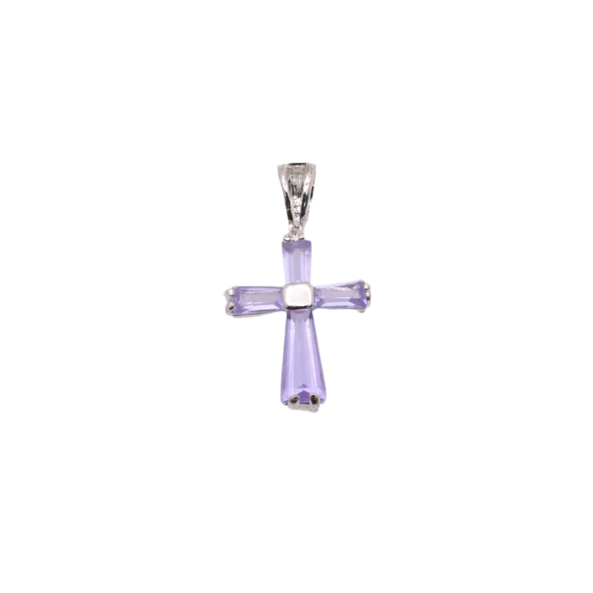 925 Rhodium Plated Sterling Silver Birthstone Cross Charm - CHARM00100