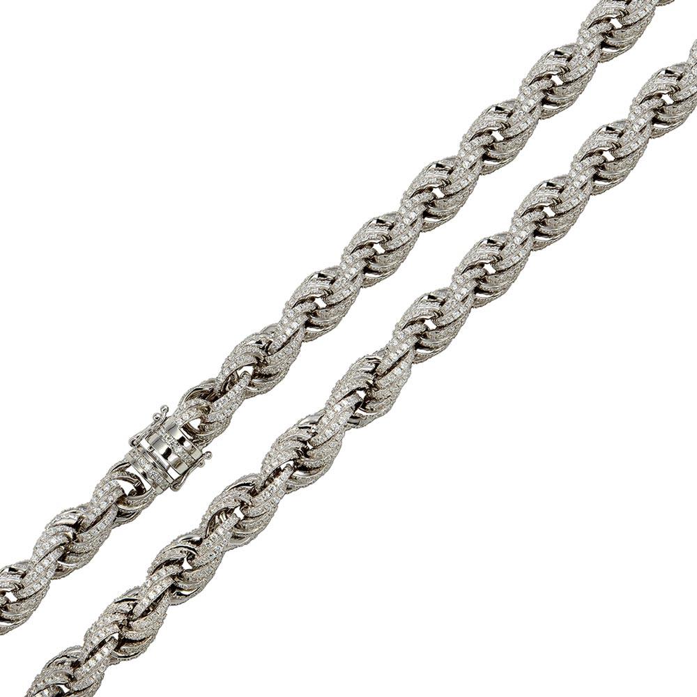 Rhodium Plated 925 Sterling Silver CZ Encrusted Rope Chains or Bracelet 9.7mm - CHCZ100 RH