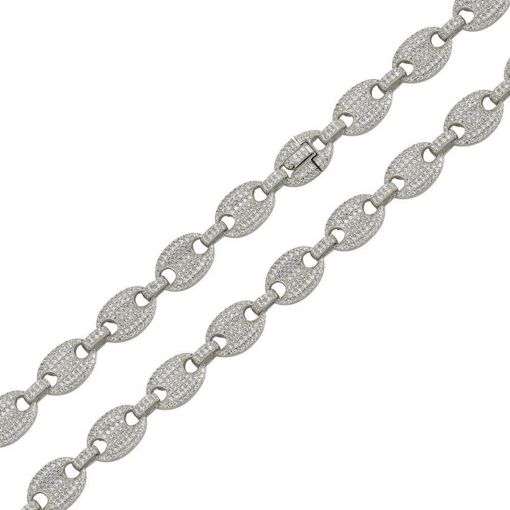 Rhodium Plated 925 Sterling Silver CZ Encrusted Oval Link Chain or Bracelet 11.8mm - CHCZ106 RH