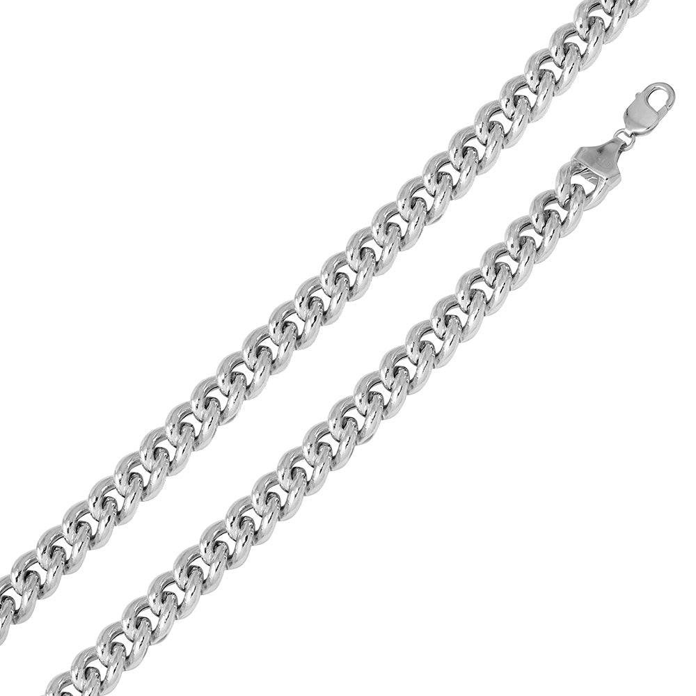 Rhodium Plated 925 Sterling Silver Hollow Curb Chain or Bracelet 14.5mm - CHHW117 RH