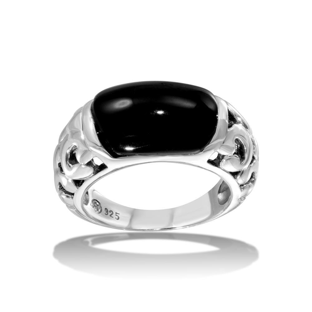 High Polished 925 Sterling Silver Black Stone Ring - CR00719