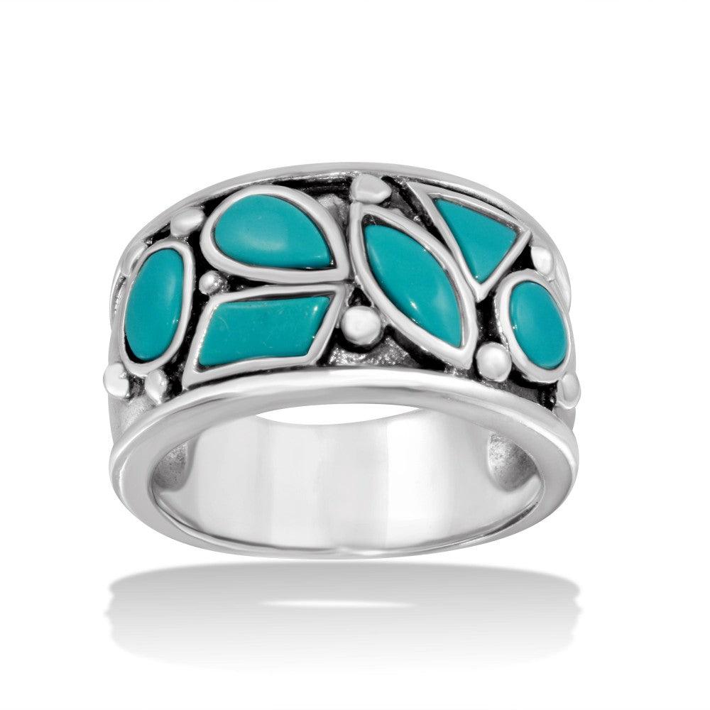 High Polished 925 Sterling Silver Turquoise Stones Ring - CR00726