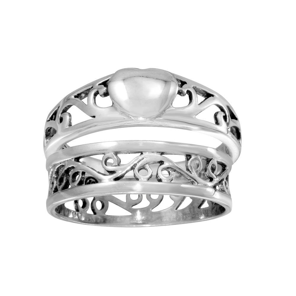 High Polished 925 Sterling Silver Stackable Heart and Waves Ring 2 Pc. Set - CR00733