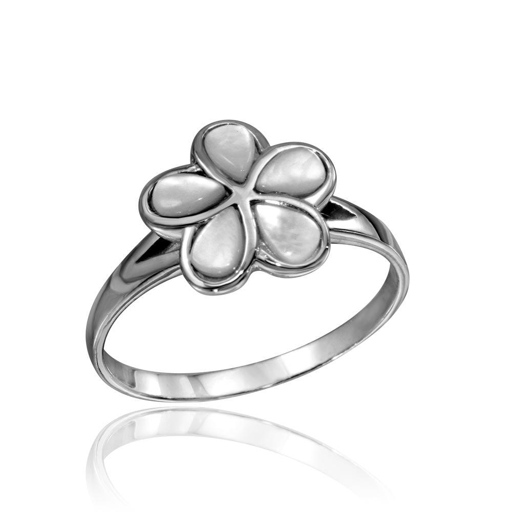 High Polished 925 Sterling Silver Flower Ring with Clear Stones - CR00739