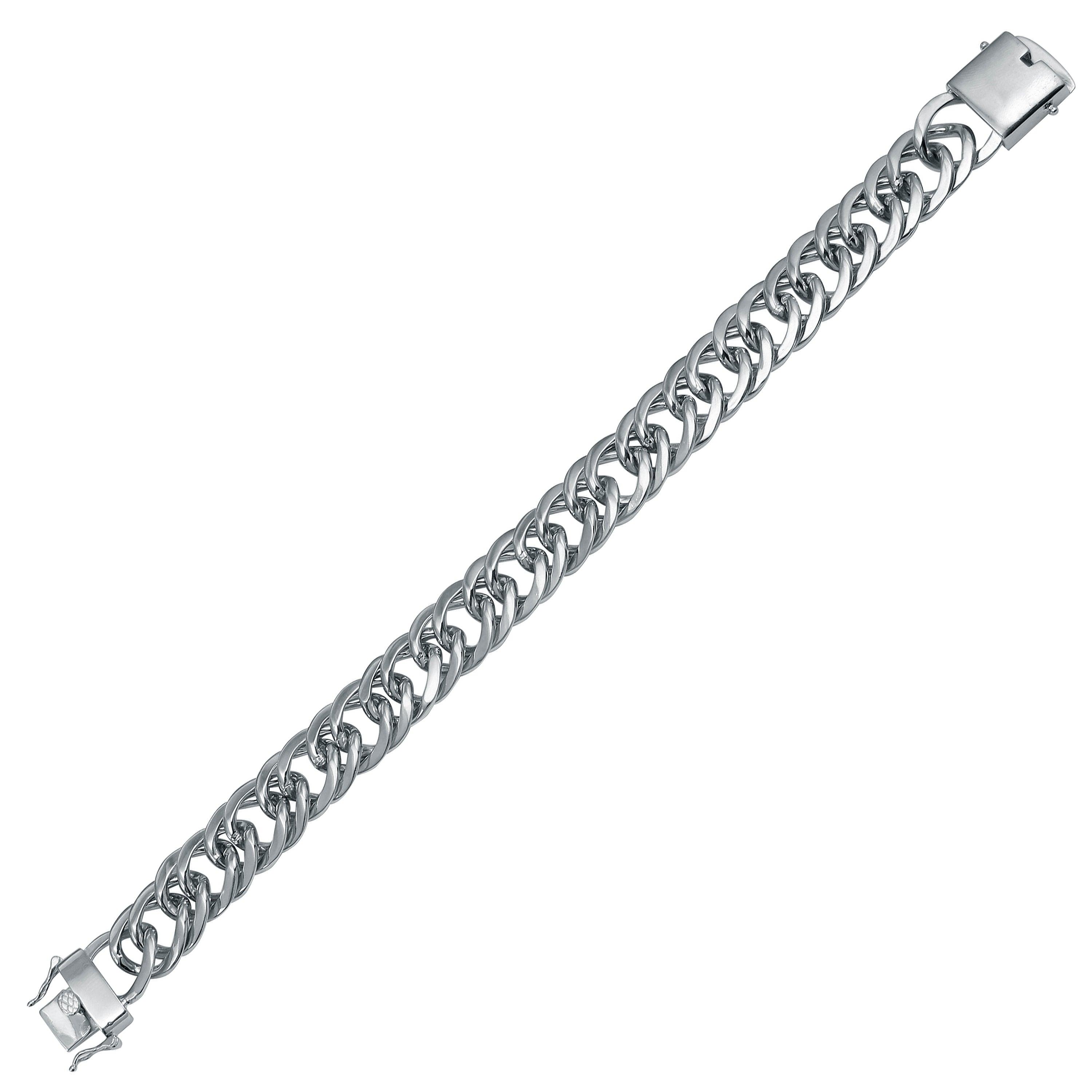 Rhodium Plated 925 Sterling Silver Double Curb Link Bracelet 13.4mm - CSLB00004