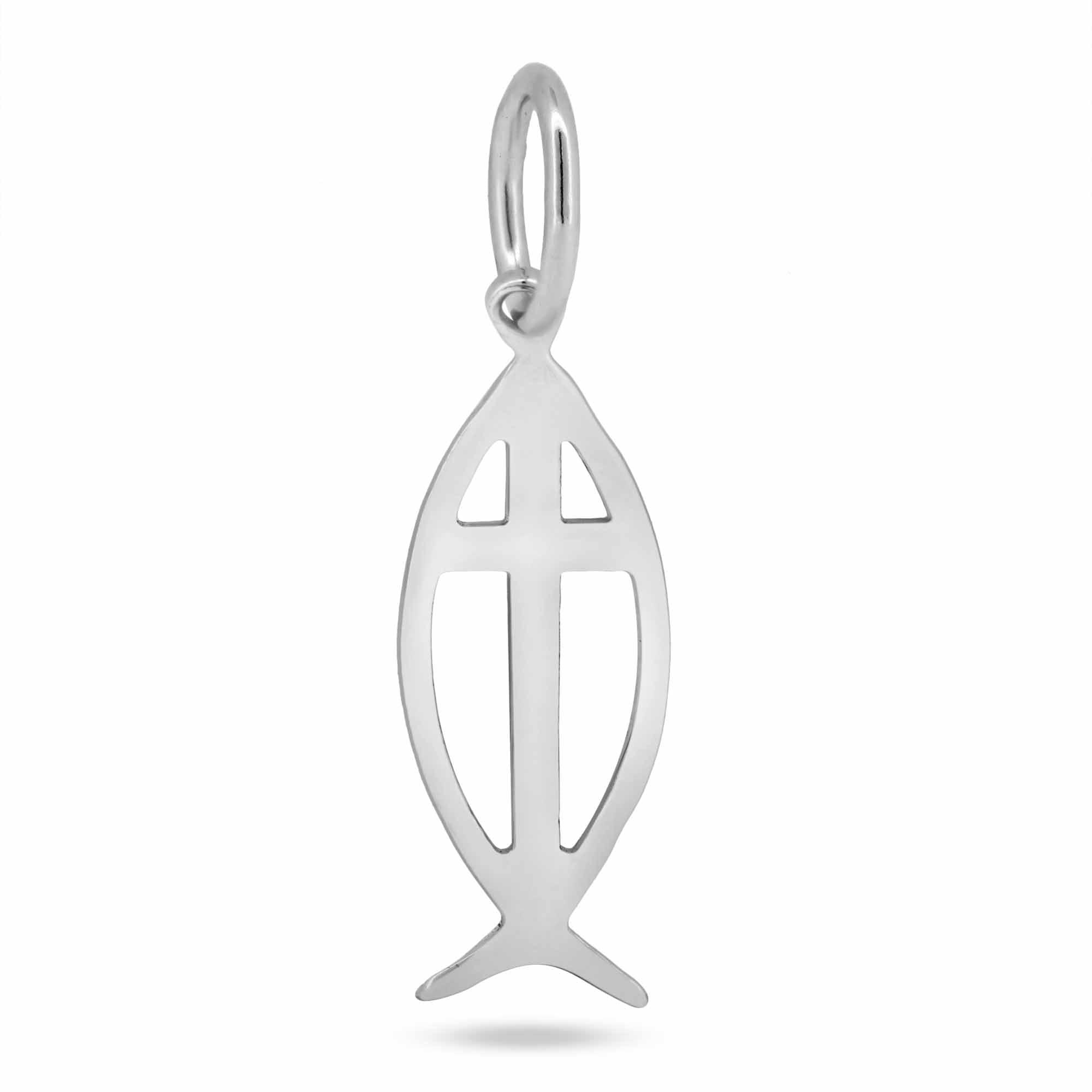 925 Sterling Silver Basic Fish Cross Charm - CHARM0013