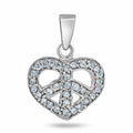 925 Sterling Silver Basic Heart Peace Sign CZ Charm - CHARM0014