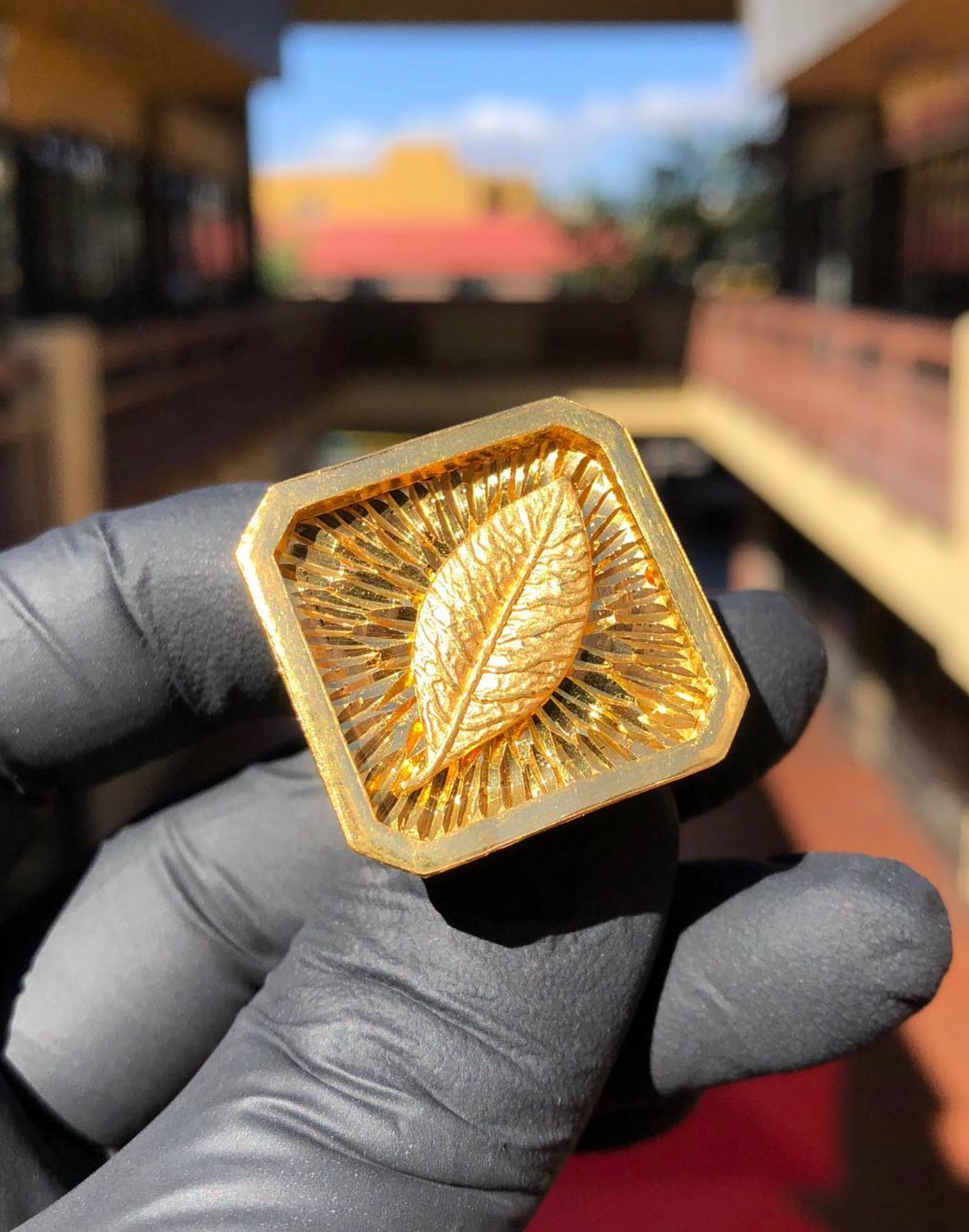 Coca Leaf Diamond-Cut Championship Ring in solid 10K-24K gold