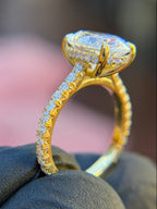 French Pavé Cathedral Hidden Halo Engagement Ring