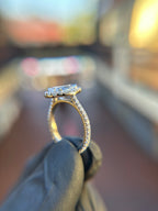 French Pavé Halo Cathedral Engagement Ring