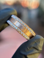 Brushed Center diamond ring, flat comfort band with a brushed centre and pave diamond edges