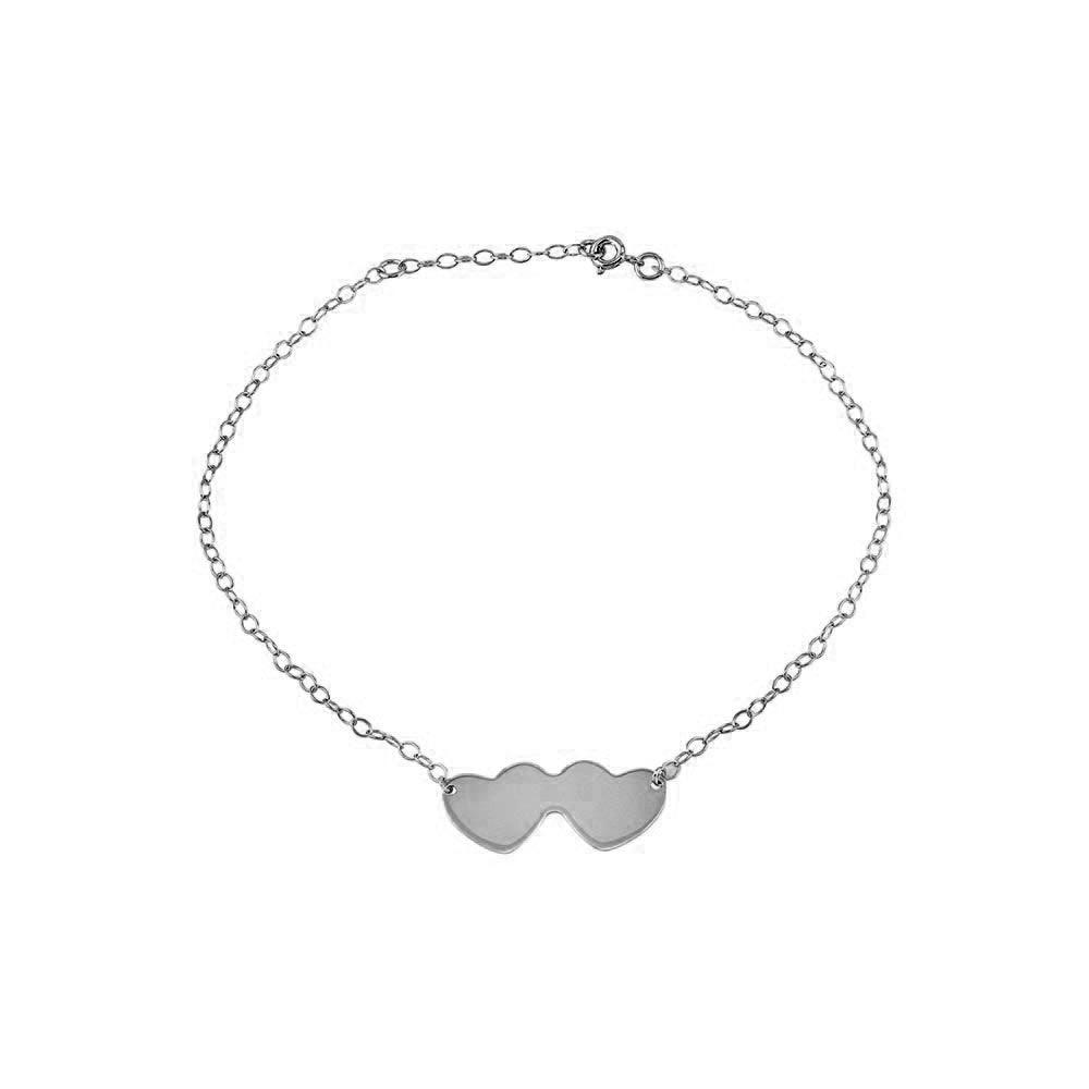 Rhodium Plated 925 Sterling Silver Double Heart Anklets - DIA00002RH