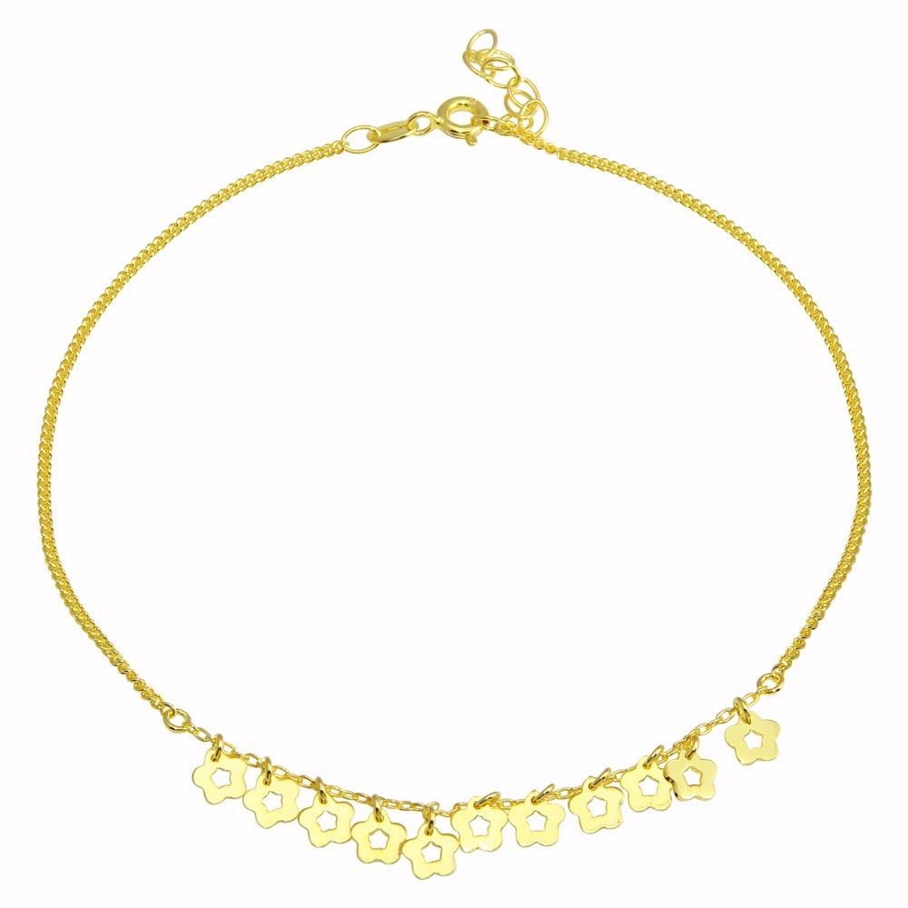 Gold Plated 925 Sterling Silver Dangling Flower Anklets - DIA00003GP